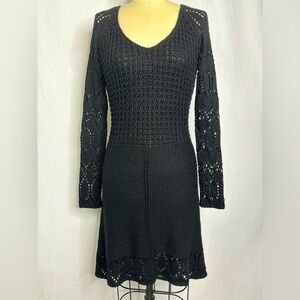 BCBG Black Crochet Knit Long Sleeve Lace Dress Small